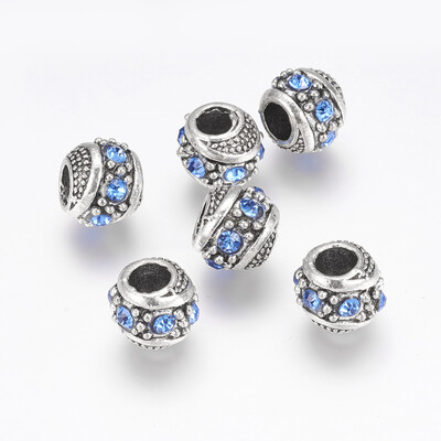 Tibetan Style Alloy European Beads with Rhinestone Rondelle Antique Silver Blue Zircon 11x9mm Hole 6mm
Tibetan Style Alloy European Beads with Rhinestone Rondelle Antique Silver Blue Zircon 11x9mm Hole 6mm