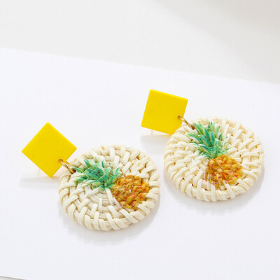 Flashbuy Handmade Rattan Statement Earrings for Women Flamingo Earrings Pineapple Braid Pendientes Girls Jewelry Party Accessory
