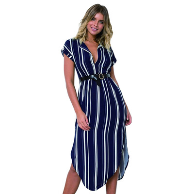 2019 Summer New Sexy V-neck Short Sleeve Stripe Medium Long Dress Irregular Shirt Dress
2019 Summer New Sexy V-neck Short Sleeve Stripe Medium Long Dress Irregular Shirt Dress