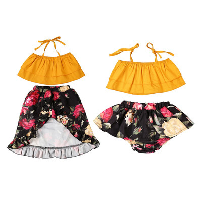 2018 Sister Match Summer Outfits Off shoulder Strap Crop Tops Floral Tutu Baby Bloomers Shorts Skirt 2PCS Set Family Clothes
2018 Sister Match Summer Outfits Off shoulder Strap Crop Tops Floral Tutu Baby Bloomers Shorts Skirt 2PCS Set Family Clothes
