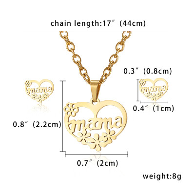 Mothers Day Gift Jewelry Set Stainless Steel Mama Love Heart Mom Hollow Heart Flower Pendant Necklace Stud Earrings Set Gift
Mothers Day Gift Jewelry Set Stainless Steel Mama Love Heart Mom Hollow Heart Flower Pendant Necklace Stud Earrings Set Gift