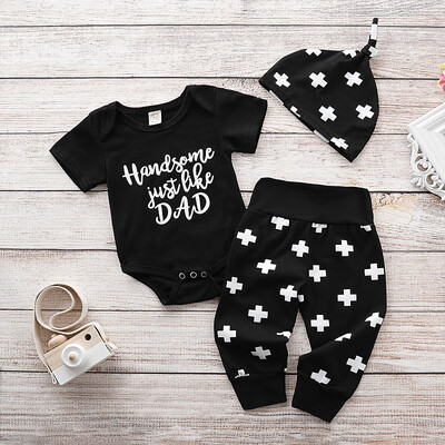 Summer Kids Boys Sets Daddy Letter Print Short Sleeve Romper Tops Casual Trousers Hat Outfits Set 3PCS
Summer Kids Boys Sets Daddy Letter Print Short Sleeve Romper Tops Casual Trousers Hat Outfits Set 3PCS