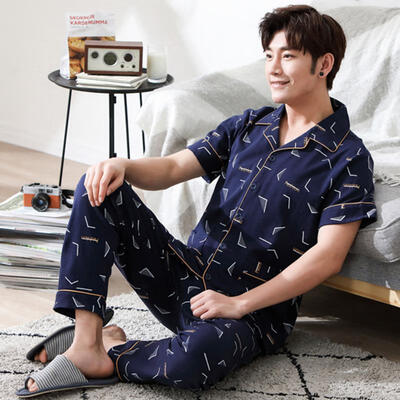 Summer Pajamas For Men Cotton Silk Short-sleeve Solid Turn-down Collar Sleepwear Thin Trousers Pajamas Set
Summer Pajamas For Men Cotton Silk Short-sleeve Solid Turn-down Collar Sleepwear Thin Trousers Pajamas Set