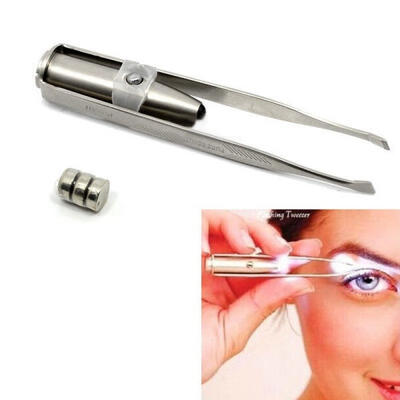 Beauty Handy Make Up Led Light Eyelash Eyebrow Removal Tweezers Holder Clip Tool