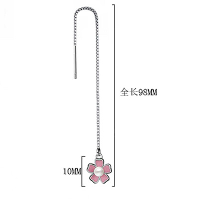 Cute Pearl Flower Pendant Long Drop Earrings Silver Chain Earrings Women Girl Fashion Jewelry