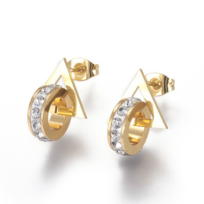 304 Stainless Steel Hoop Earrings with Polymer Clay Rhinestone Ring with Triangle Golden 18x125x11mm Pin 08mm
304 Stainless Steel Hoop Earrings with Polymer Clay Rhinestone Ring with Triangle Golden 18x125x11mm Pin 08mm