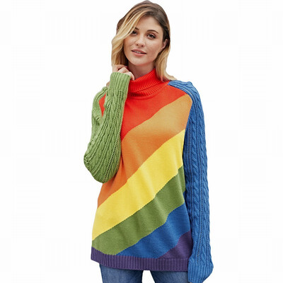 High neck sweater womens bottoming shirt rainbow striped long sleeve pullover sweater
High neck sweater womens bottoming shirt rainbow striped long sleeve pullover sweater