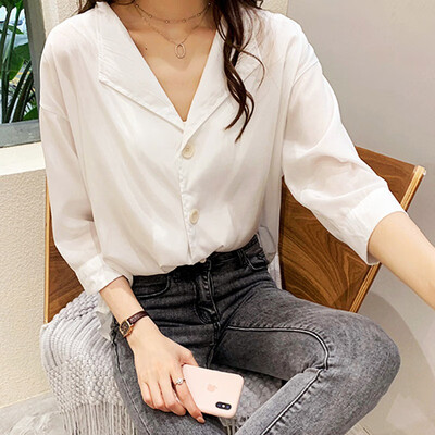 Summer Fashion Solid Womens Tops&Blouses Blusa Women Buttons V Neck Long Sleeve Blouse Shirt Loose Casual Tops
Summer Fashion Solid Womens Tops&Blouses Blusa Women Buttons V Neck Long Sleeve Blouse Shirt Loose Casual Tops