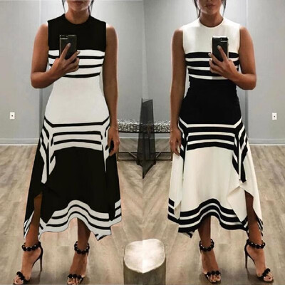 2019 European&American new womens clothing round neck striped strip positioning tailored sleeveless dress Black
2019 European&American new womens clothing round neck striped strip positioning tailored sleeveless dress Black