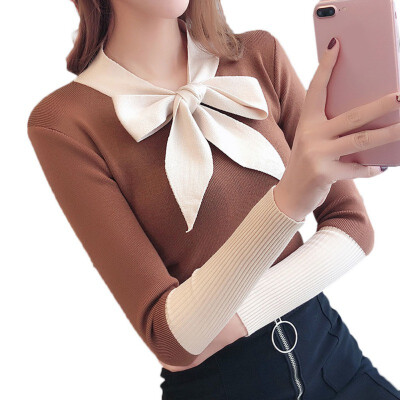 Sweet Sweater Women Autumn New Bow Decoration Casual Sweater V Neck Long Sleeve Stitching Design Knitted Pullover Sweater
Sweet Sweater Women Autumn New Bow Decoration Casual Sweater V Neck Long Sleeve Stitching Design Knitted Pullover Sweater