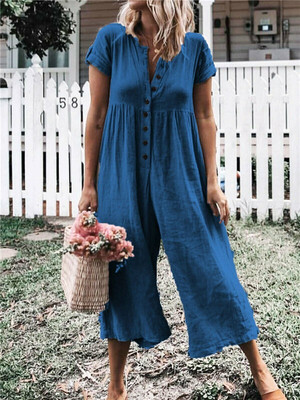Fashion Womens Casual Short Sleeve Button Down Loose Linen Baggy Jumpsuits Playsuit Long Trousers Overalls 
Fashion Womens Casual Short Sleeve Button Down Loose Linen Baggy Jumpsuits Playsuit Long Trousers Overalls