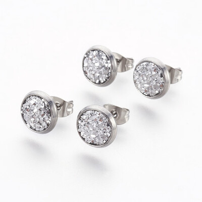 304 Stainless Steel Stud Earrings with Resin Druzy Flat Round Silver 14x10mm Pin 08mm
304 Stainless Steel Stud Earrings with Resin Druzy Flat Round Silver 14x10mm Pin 08mm