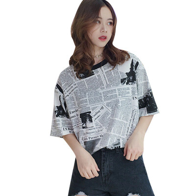 Newspaper Print Casual Loose T-Shirt Women Short Sleeve O Neck Harajuku Women T-Shirts Korean Style Long Tshirt camiseta mujer
Newspaper Print Casual Loose T-Shirt Women Short Sleeve O Neck Harajuku Women T-Shirts Korean Style Long Tshirt camiseta mujer