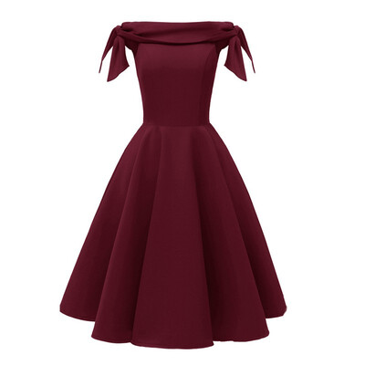 Lace up Off shoulder Party Dress Women Clothes Vintage Evening Short Sleeve Midi A-Line Solid Slash Neck Dress
Lace up Off shoulder Party Dress Women Clothes Vintage Evening Short Sleeve Midi A-Line Solid Slash Neck Dress