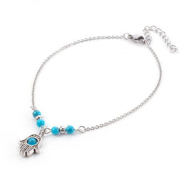 Synthetic Turquoise Charms Anklets with Tibetan Style Alloy Pendants 304 Stainless Steel Findings&Iron Eye Pin Hamsa HandH
Synthetic Turquoise Charms Anklets with Tibetan Style Alloy Pendants 304 Stainless Steel Findings&Iron Eye Pin Hamsa HandH
