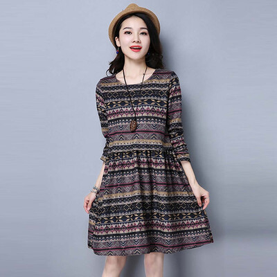 Tailored Vintage Women Autumn And Winter Round Neck Print Long-sleeved Waist Dress Skirt
Tailored Vintage Women Autumn And Winter Round Neck Print Long-sleeved Waist Dress Skirt