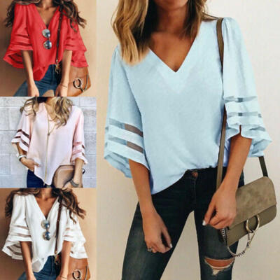 Women Summer Long Sleeve Blouse Loose Tops V Neck Office Work Chiffon Shirt
Women Summer Long Sleeve Blouse Loose Tops V Neck Office Work Chiffon Shirt