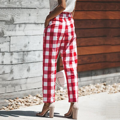 Women Pants Plaid Check Printed High Elastic Waist Bandage Tie Pockets Vintage Casual Trousers RedBlack
Women Pants Plaid Check Printed High Elastic Waist Bandage Tie Pockets Vintage Casual Trousers RedBlack