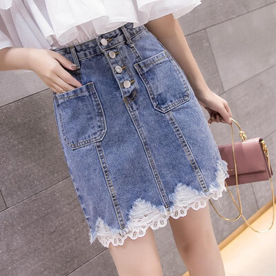 Women Skirts Denim With Lace Blue Casual Mini New Bodycon Lady Skirt Basic Pocket Jeans Skirt Mid Waist Skirts
Women Skirts Denim With Lace Blue Casual Mini New Bodycon Lady Skirt Basic Pocket Jeans Skirt Mid Waist Skirts