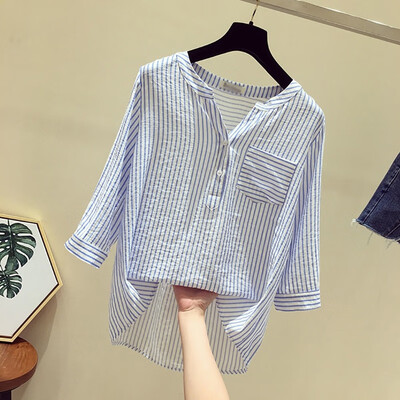 Women Summer Fashion All-match Casual Loose Concise Striped Three Quarter Sleeve Shirts
Women Summer Fashion All-match Casual Loose Concise Striped Three Quarter Sleeve Shirts