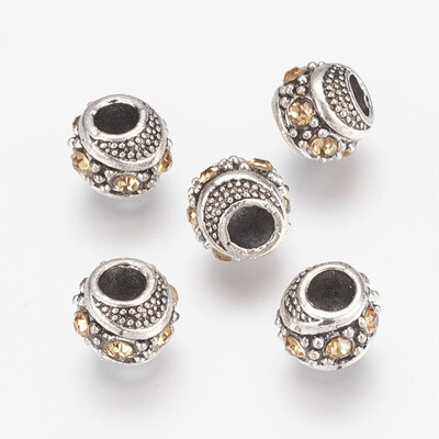 Tibetan Style Alloy European Beads with Rhinestone Rondelle Antique Silver Light Colorado Topaz 11x9mm Hole 6mm
Tibetan Style Alloy European Beads with Rhinestone Rondelle Antique Silver Light Colorado Topaz 11x9mm Hole 6mm
