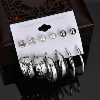 6 Pairs Women\ Fashion Trendy Personal Earring Set Leaf Ring Diamond Earrin
6 Pairs Women\ Fashion Trendy Personal Earring Set Leaf Ring Diamond Earrin