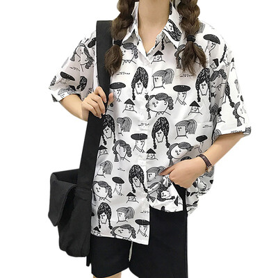 Fashion Character Girl Printed Blouse Women Graffiti Blouses Streetwear Short Sleeve Turn Down Collar Loose Shirt Women Tops
Fashion Character Girl Printed Blouse Women Graffiti Blouses Streetwear Short Sleeve Turn Down Collar Loose Shirt Women Tops