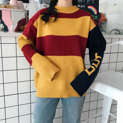 Casual O-Neck Loose Striped Pullovers Fashion Women Autumn Sweaters Letter Long Sleeve Knitted Tops
Casual O-Neck Loose Striped Pullovers Fashion Women Autumn Sweaters Letter Long Sleeve Knitted Tops