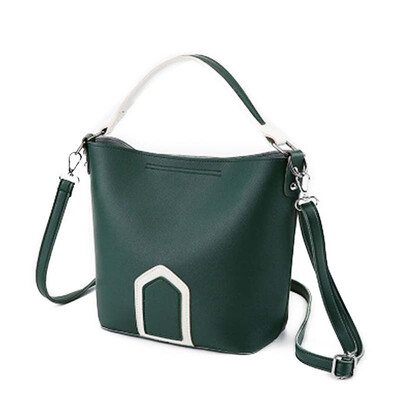 Women Patchwork Shoulder Bag For Women Fashion Concise Casual Adjust Straps Handbags Bucket Shape Leather Crossbody Bag