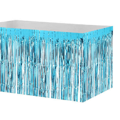 74 274cm Metallic Foil Fringe Table Skirt Tinsel Shimmer Table Skirt Decoration for Hotel Reception Wedding Christmas Party--Blu
74 274cm Metallic Foil Fringe Table Skirt Tinsel Shimmer Table Skirt Decoration for Hotel Reception Wedding Christmas Party--Blu