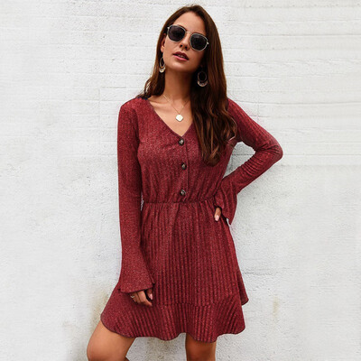Women Autumn Sexy Knit V Collar Long Sleeve Ruffle Solid Color Tights Dress Slim Waist Skirt
Women Autumn Sexy Knit V Collar Long Sleeve Ruffle Solid Color Tights Dress Slim Waist Skirt