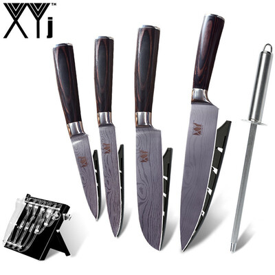 XYj Beauty Pattern Blade Kitchen Knives Stainless Steel Knife With Sharpener Bar Black Knife Holder
XYj Beauty Pattern Blade Kitchen Knives Stainless Steel Knife With Sharpener Bar Black Knife Holder