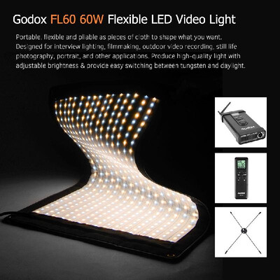 Godox FL60 60W Flexible LED Video Light 3300-5600K Bi-color Foldable Cloth Light with Controller Remote Control X-shaped Suppo
Godox FL60 60W Flexible LED Video Light 3300-5600K Bi-color Foldable Cloth Light with Controller Remote Control X-shaped Suppo