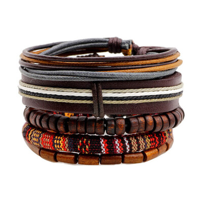 Bohemian National Style Wooden Beads Wax Rope Leather Rope Manual Weaving Flanging Bracelet 5 Piece Set Unisex Pair Jewellery
Bohemian National Style Wooden Beads Wax Rope Leather Rope Manual Weaving Flanging Bracelet 5 Piece Set Unisex Pair Jewellery