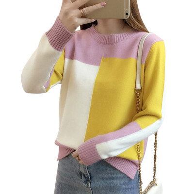 2019 Winter Fashion Contrast Color Sweater Women Long Sleeve Jumper Women O Neck Knitted Sweater Female Pullover pull femme
2019 Winter Fashion Contrast Color Sweater Women Long Sleeve Jumper Women O Neck Knitted Sweater Female Pullover pull femme