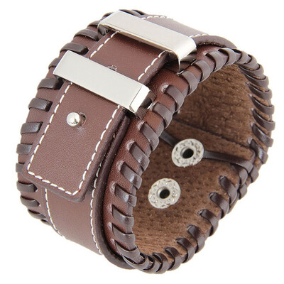 Unisex Punk Leather Cuff Bracelet Stitching Two Layers Woven Leather Bangle
Unisex Punk Leather Cuff Bracelet Stitching Two Layers Woven Leather Bangle
