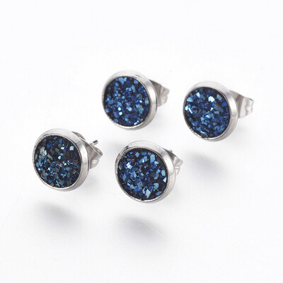 304 Stainless Steel Stud Earrings with Resin Druzy Flat Round MarineBlue 14x10mm Pin 08mm
304 Stainless Steel Stud Earrings with Resin Druzy Flat Round MarineBlue 14x10mm Pin 08mm