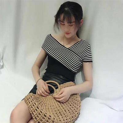 Women Sexy Summer Harajuku Tshirt Fashion Short Sleeve Striped Print Knitted T-Shirt
Women Sexy Summer Harajuku Tshirt Fashion Short Sleeve Striped Print Knitted T-Shirt