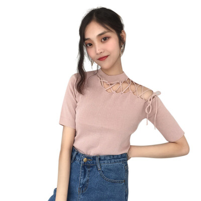 Summer T Shirt Women Irregular Collar Hollow Knitted Short Sleeves Tee Shirt High Elasticity Breathable Top Female Tshirt
Summer T Shirt Women Irregular Collar Hollow Knitted Short Sleeves Tee Shirt High Elasticity Breathable Top Female Tshirt