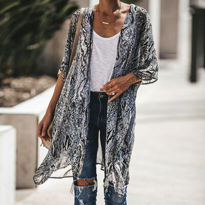 New Women Chiffon Cardigan Snake Skin Print 34 Sleeve Loose Kimono Outerwear Beach Cover Up Black
New Women Chiffon Cardigan Snake Skin Print 34 Sleeve Loose Kimono Outerwear Beach Cover Up Black