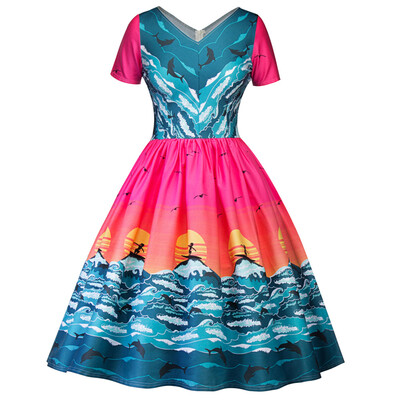 Hepburn Vintage Series Dress Spring And Summer V-Neck Sea Printing Design Short Sleeve Corset Women Retro Dress
Hepburn Vintage Series Dress Spring And Summer V-Neck Sea Printing Design Short Sleeve Corset Women Retro Dress