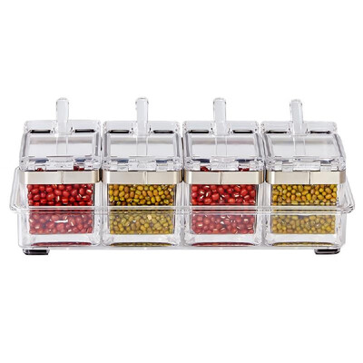 Transparent Acrylic Condiment Seasoning Spice Box Dispenser Pot Rack Storage Container for Kitchen with Lid Cover & Spoon 4 Pieces
Transparent Acrylic Condiment Seasoning Spice Box Dispenser Pot Rack Storage Container for Kitchen with Lid Cover & Spoon 4 Pieces