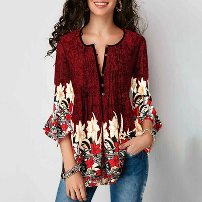 Womens Boho Floral Print Loose Shirt Basic Tunic Tops V Neck Baggy Summer 34 Sleeve Blouse Plus Size
Womens Boho Floral Print Loose Shirt Basic Tunic Tops V Neck Baggy Summer 34 Sleeve Blouse Plus Size