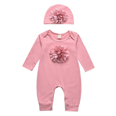 Lovely Baby Set 0-18M Autumn Baby Girl Solid Print Flower Design Infant Long Sleeve JumpsuitHat Newborn Romper Set
Lovely Baby Set 0-18M Autumn Baby Girl Solid Print Flower Design Infant Long Sleeve JumpsuitHat Newborn Romper Set