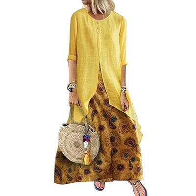 Vintage Women Autumn Floral Print Splicing Dress Fake Two Pieces O Neck Long Sleeve Button Holidays Maxi Dress
Vintage Women Autumn Floral Print Splicing Dress Fake Two Pieces O Neck Long Sleeve Button Holidays Maxi Dress