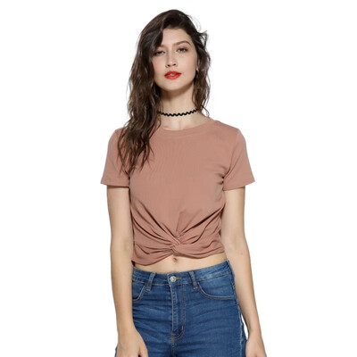 Round Neck Cross Knot Exposed Navel Short Sleeve Tops Summer Womens Fashion Fold Design Short-sleeved T-shirt
Round Neck Cross Knot Exposed Navel Short Sleeve Tops Summer Womens Fashion Fold Design Short-sleeved T-shirt