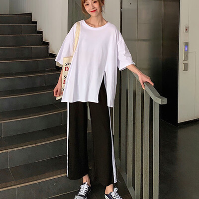 Women 2 PCS Set Autumn Long Style Split T-shirt Side Striped Wide Leg Pants Suits Casual Female O-Neck Tops
Women 2 PCS Set Autumn Long Style Split T-shirt Side Striped Wide Leg Pants Suits Casual Female O-Neck Tops