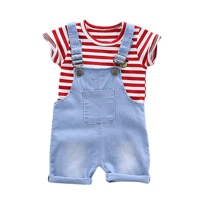 Summer Baby Clothes Baby Boys Girls Short Sleeve Striped Print Tops Blouse ShirtDenim Strap Shorts Casual Outfits Sets
Summer Baby Clothes Baby Boys Girls Short Sleeve Striped Print Tops Blouse ShirtDenim Strap Shorts Casual Outfits Sets