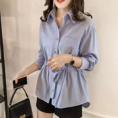 Spring Summer Lapel Long Sleeve Blouse Women Solid Color Loose Versatile Drawstring Blouse Womens Tops And Blouses Plus Size
Spring Summer Lapel Long Sleeve Blouse Women Solid Color Loose Versatile Drawstring Blouse Womens Tops And Blouses Plus Size