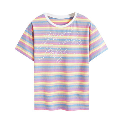 Summer Rainbow Striped Letter Print Womens T-Shirt Fashion Trends Round Neck Short Sleeve T-Shirt
Summer Rainbow Striped Letter Print Womens T-Shirt Fashion Trends Round Neck Short Sleeve T-Shirt